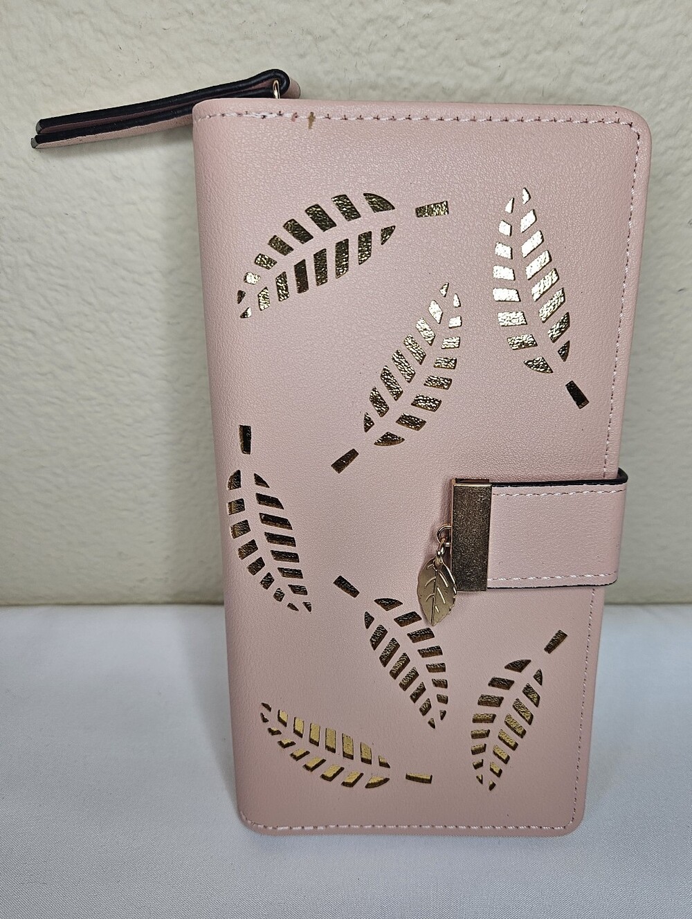 Pink Leaf Cutout Wallet | Faux Leather | Multi-Card NEW